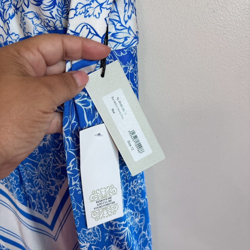 Never Fully Dressed Blue Santorini Senorita Slip Midi Dress Size 8 Ruffle Floral - Picture 7 of 9